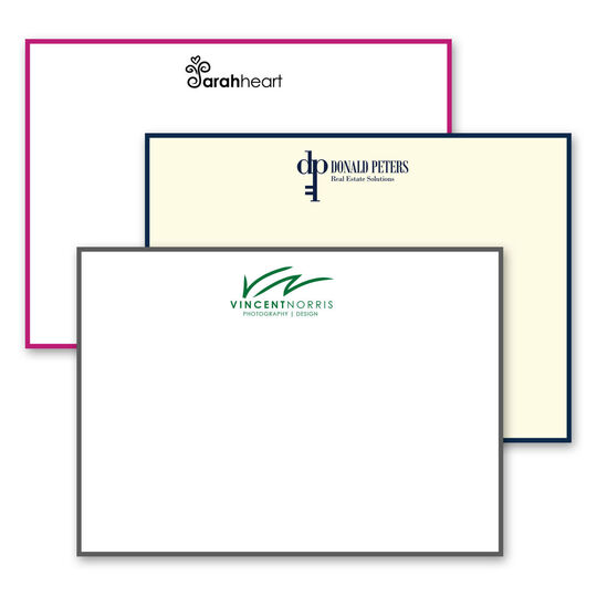Triple Thick Custom Flat Bordered Note Cards with Your 1-Color Artwork - Raised Ink